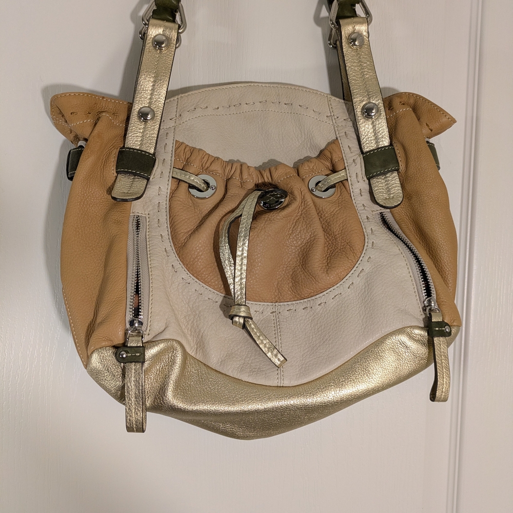 Stylish Tan and Gold Shoulder Bag